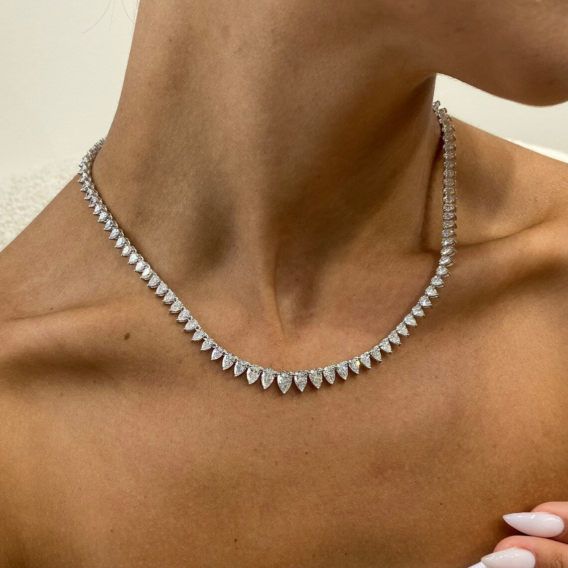 14k Gold 4*3 mm Pear Cut Lab grown Diamond Tennis Necklace, Prong Setting, For Women - JBR Jeweler