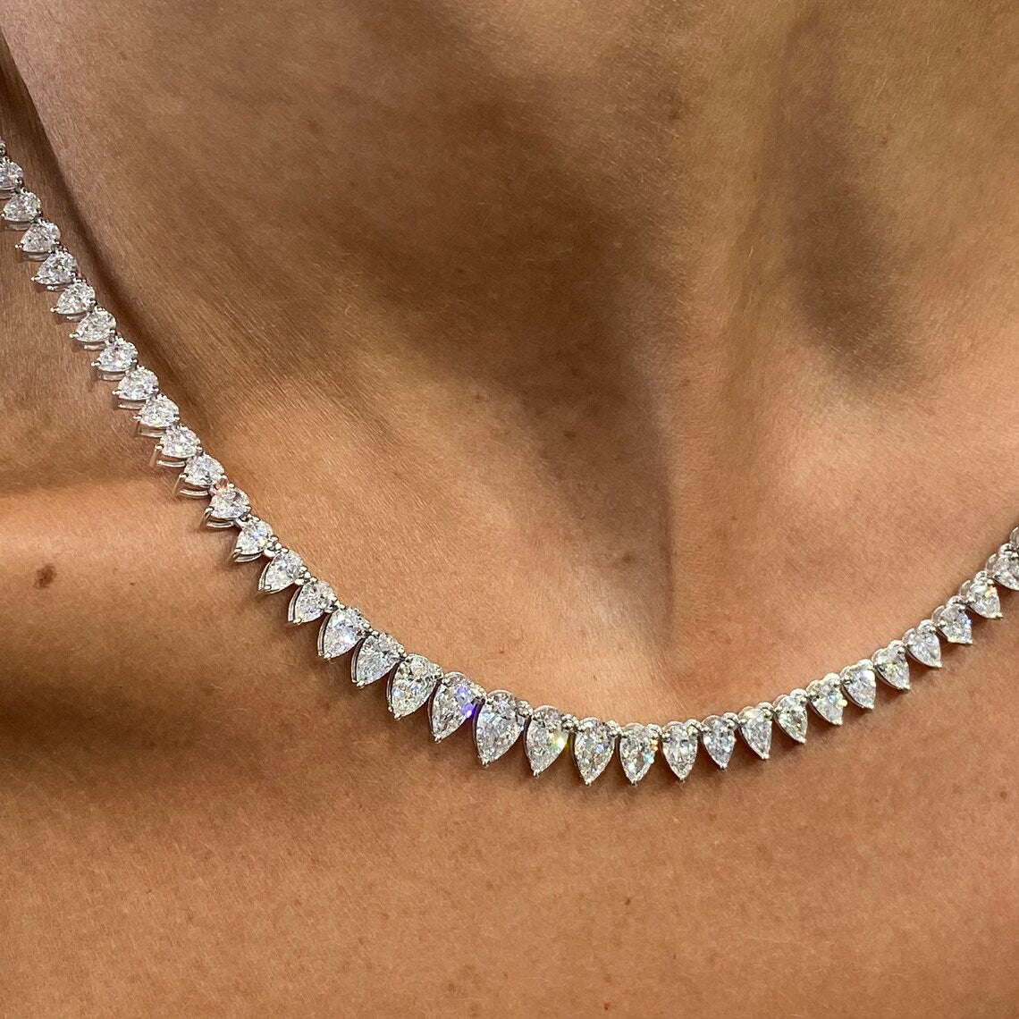 14k Gold 4*3 mm Pear Cut Lab grown Diamond Tennis Necklace, Prong Setting, For Women - JBR Jeweler