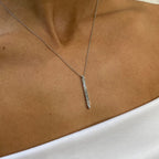 14k Solid Gold Bezel Setting, Baguette Cut Lab grown Diamond Bar Necklace , Bridal Jewelry - JBR Jeweler