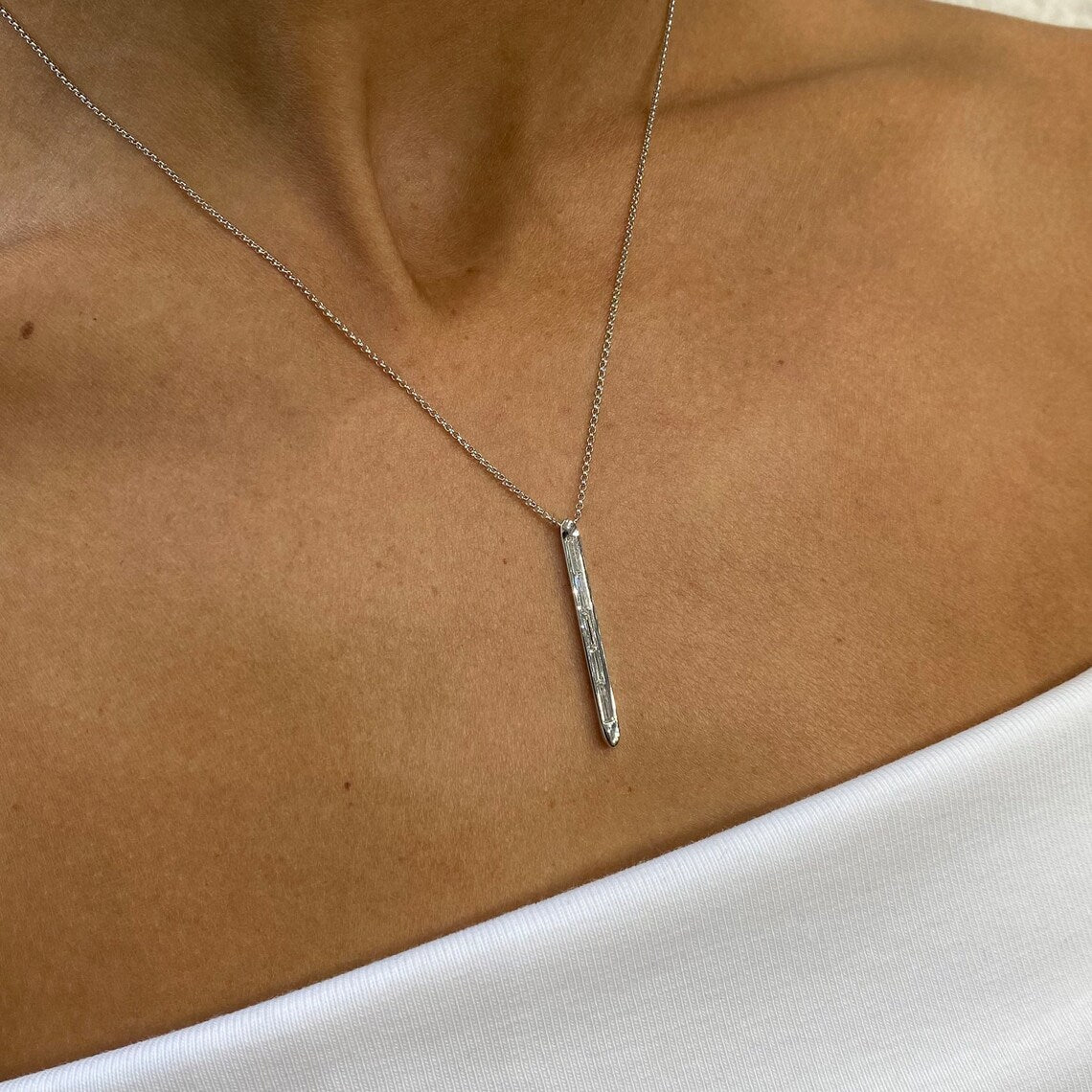 14k Solid Gold Bezel Setting, Baguette Cut Lab grown Diamond Bar Necklace , Bridal Jewelry - JBR Jeweler
