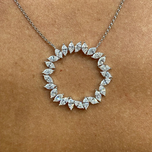 14k Solid Gold Marquise Cut Lab Grown Diamond Prong Setting Necklace, Gift for Anniversary - JBR Jeweler