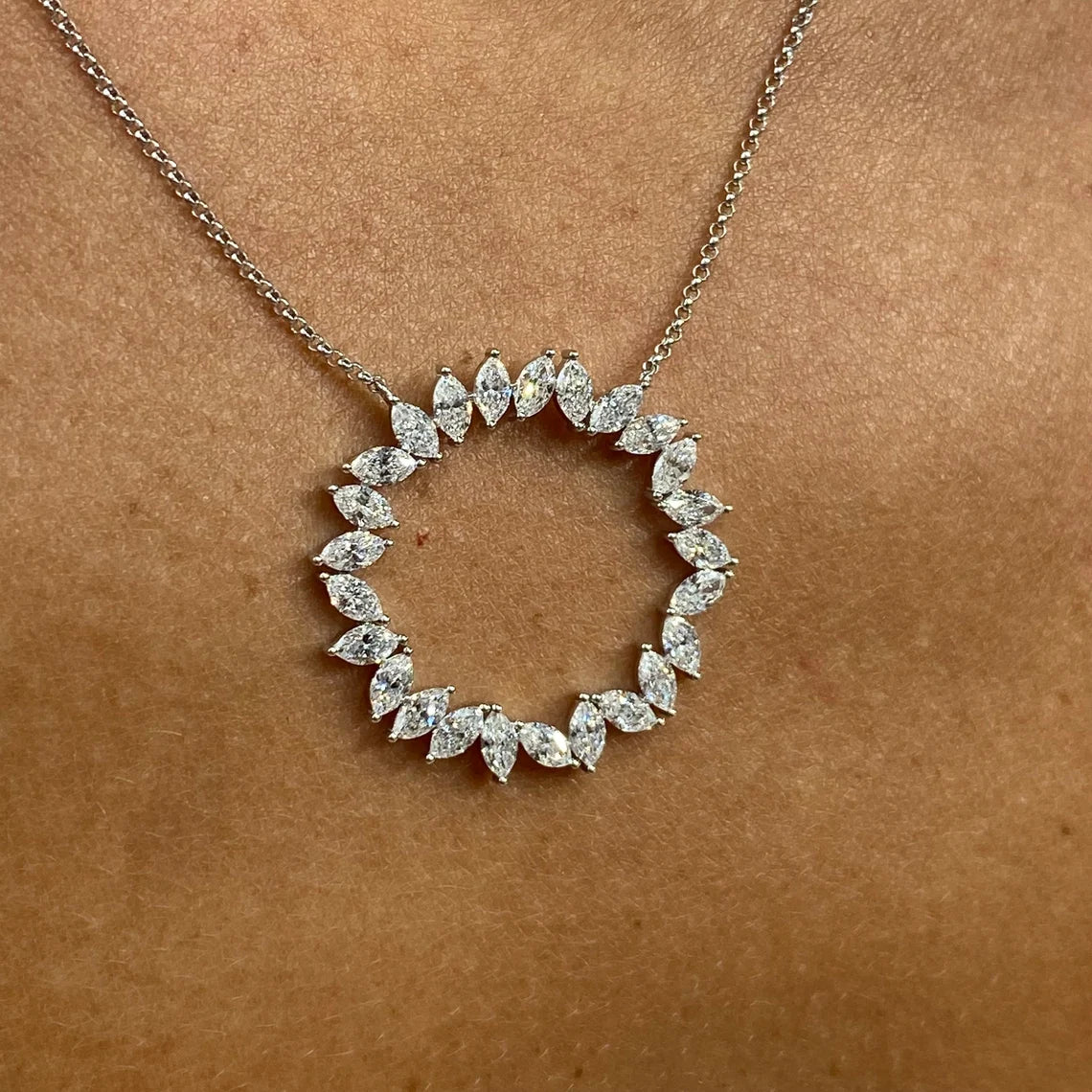 14k Solid Gold Marquise Cut Lab Grown Diamond Prong Setting Necklace, Gift for Anniversary - JBR Jeweler