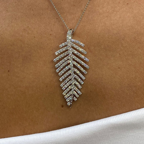 14k Gold Round Brilliant Cut Lab Grown Diamond Pendant Leaf Design Pave Set Necklace - JBR Jeweler