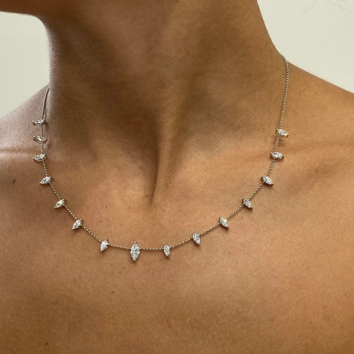 14k Gold, Prong Setting Marquise Cut Lab Grown Diamond Necklace, Gift for Anniversary - JBR Jeweler
