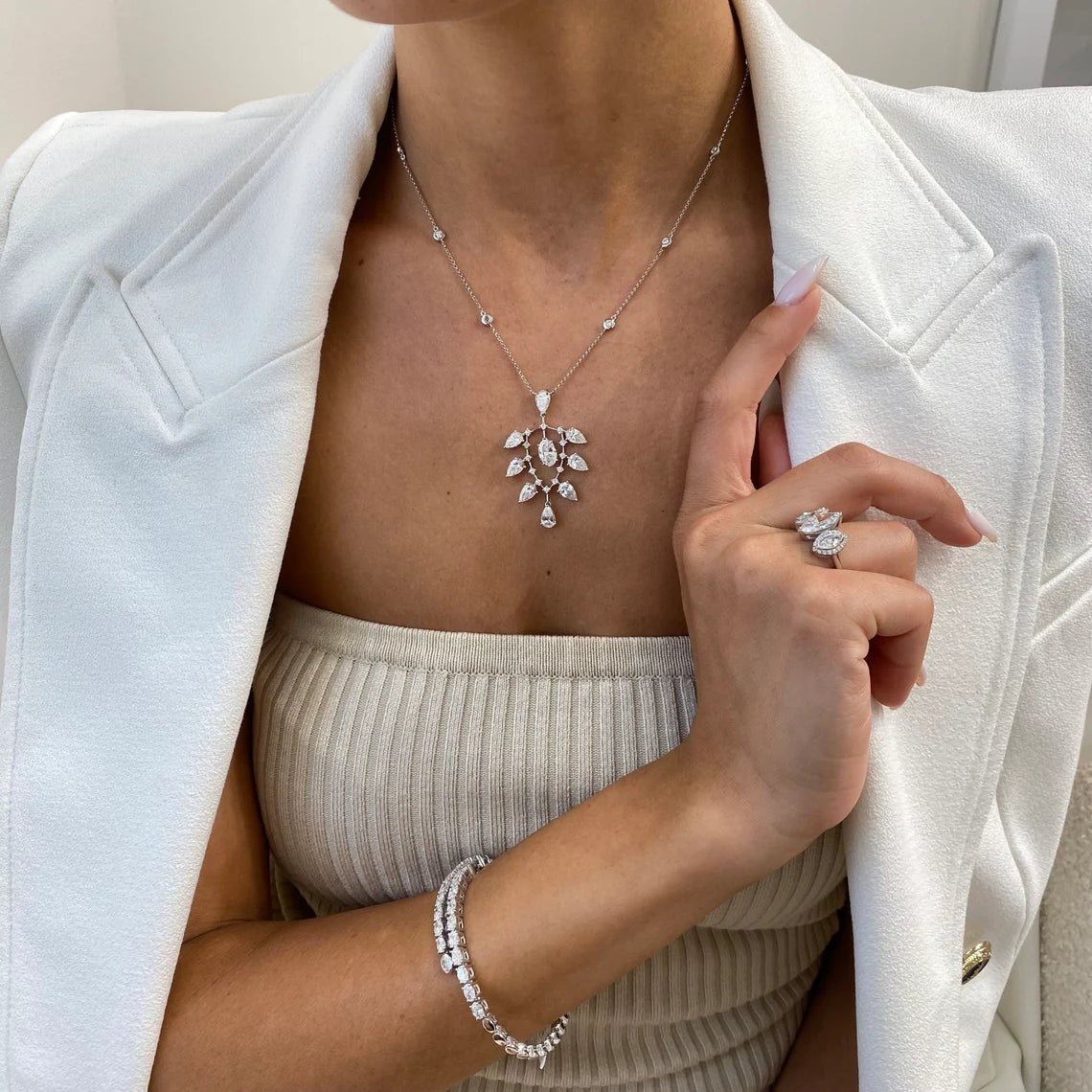 14k Gold Multi Shape Lab Grown Diamond Station Necklace for Women - JBR Jeweler