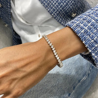 Solid 14k White Gold Pear Cut Lab Grown Diamond Prong Set Tennis Bracelet, Jewelry for Women