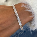 14k White Gold Emerald Cut Lab-Grown Diamond Prong Set Elegant Bangle Bracelet - JBR Jeweler