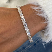 14k White Gold Emerald Cut Lab-Grown Diamond Prong Set Elegant Bangle Bracelet