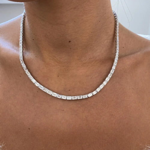 14K Gold Prong Set Emerald Cut Lab Grown Diamond Choker Necklace, Wedding Jewelry - JBR Jeweler