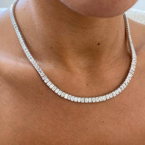 14K Solid Gold 4*3 Emerald Cut Lab Grown Diamond Choker Necklace, Wedding Jewelry - JBR Jeweler