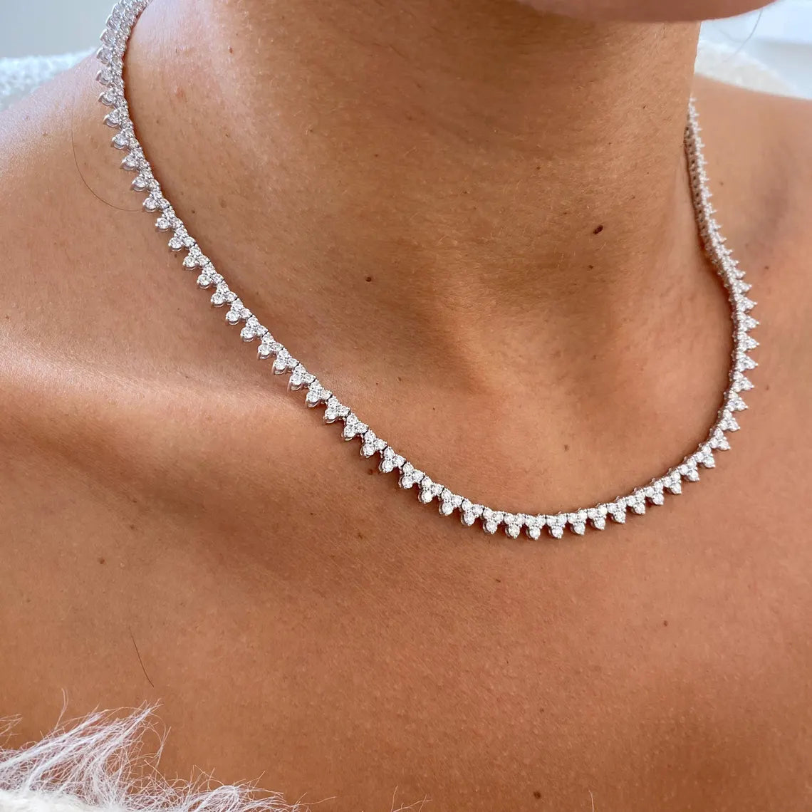 14K Gold, Round Cut Lab-Grown Diamond Cluster Set Choker Necklace Women - JBR Jeweler