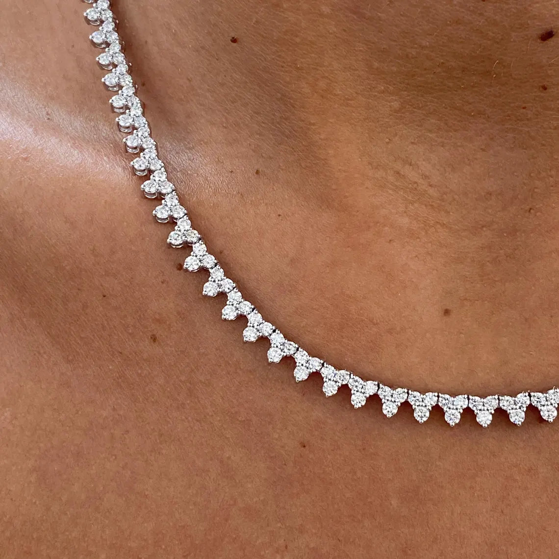 14K Gold, Round Cut Lab-Grown Diamond Cluster Set Choker Necklace Women - JBR Jeweler