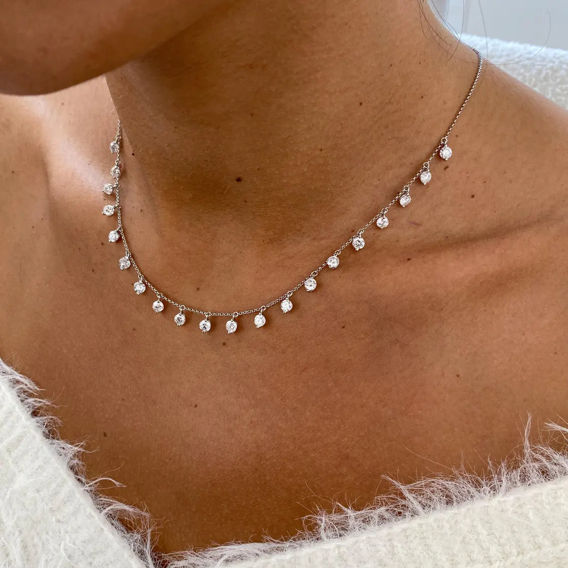 14K Gold Round Cut Lab Grown Diamond Prong Set Necklace Wedding Jewelry - JBR Jeweler