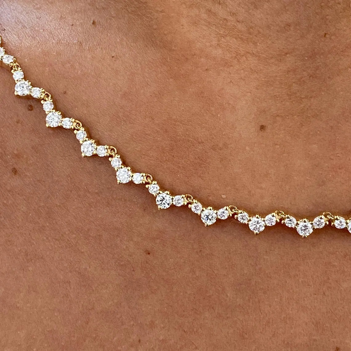 14K Yellow Gold, Pave Set Round Cut Lab-Grown Diamond Necklace - JBR Jeweler