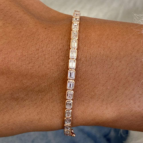 14K Rose Gold Emerald Cut Lab-Grown Diamond Bezel Set Bangle Bracelet ,Birthday Gift - JBR Jeweler