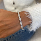 14k White Gold Emerald Cut Lab-Grown Diamond Prong Set Elegant Bangle Bracelet - JBR Jeweler
