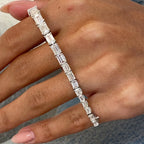 14k White Gold Emerald Cut Lab-Grown Diamond Prong Set Elegant Bangle Bracelet - JBR Jeweler