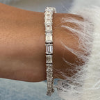 14k White Gold Emerald Cut Lab-Grown Diamond Prong Set Elegant Bangle Bracelet - JBR Jeweler