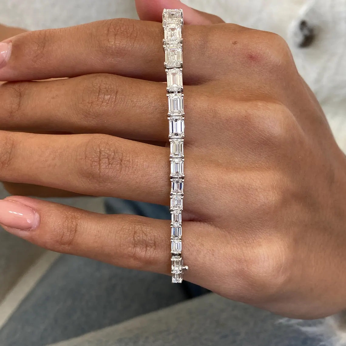 14k White Gold Emerald Cut Lab-Grown Diamond Prong Set Elegant Bangle Bracelet - JBR Jeweler