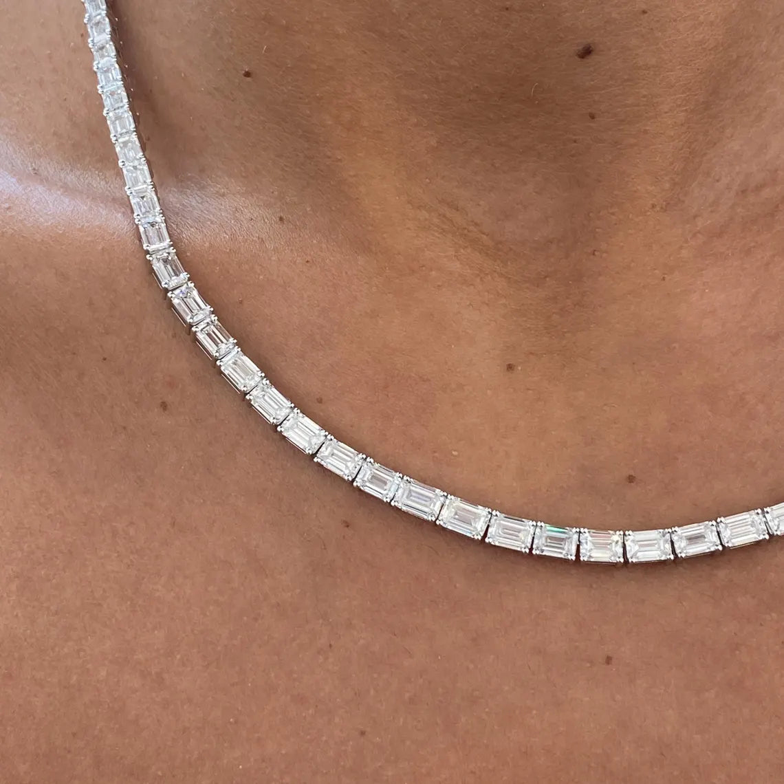 14K Gold Prong Set Emerald Cut Lab Grown Diamond Choker Necklace, Wedding Jewelry - JBR Jeweler
