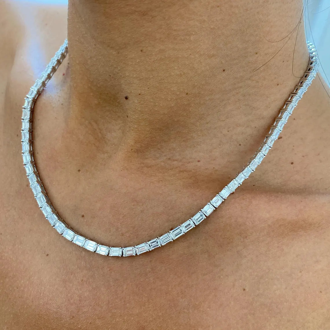 14K Gold Prong Set Emerald Cut Lab Grown Diamond Choker Necklace, Wedding Jewelry - JBR Jeweler