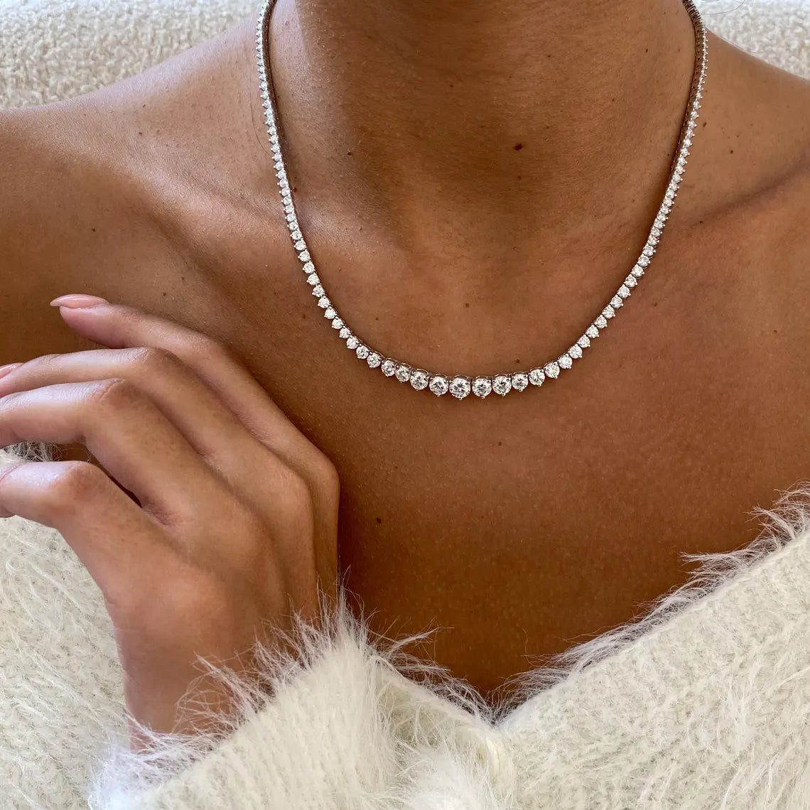 14K Gold Round Cut Lab Grown Diamond Prong Set Choker Necklace - JBR Jeweler
