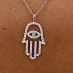 14k White Gold, Round Cut Lab Created Diamond, Unique Design Hamza Necklace Gift for Anniversary - JBR Jeweler