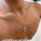 14k White Gold, Round Cut Lab Created Diamond, Unique Design Hamza Necklace Gift for Anniversary - JBR Jeweler