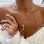 14k White Gold, Round Cut Lab Created Diamond, Unique Design Hamza Necklace Gift for Anniversary - JBR Jeweler