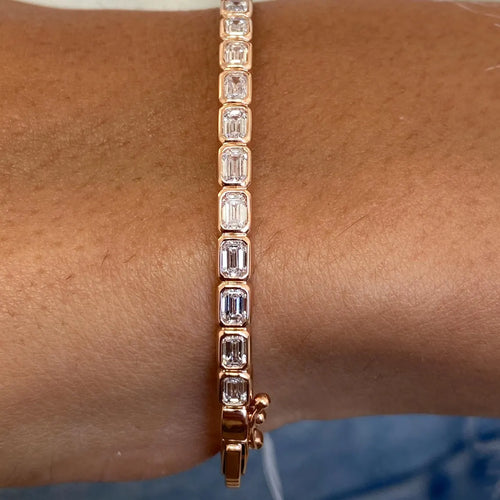 14K Rose Gold Emerald Cut Lab-Grown Diamond Bezel Set Bangle Bracelet ,Birthday Gift - JBR Jeweler