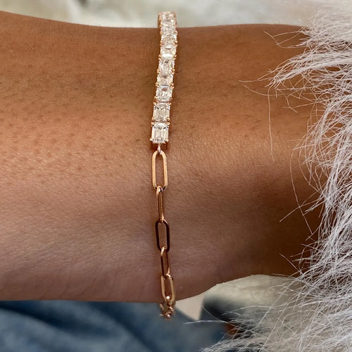 14K Rose Gold Emerald Cut Lab-Grown Diamond Prong Set Half Tennis Bracelet, Bridal Jewelry - JBR Jeweler