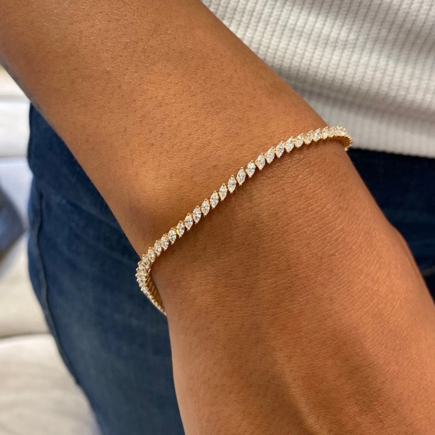 Bracelet de perles en forme de cœur en or 14 carats 