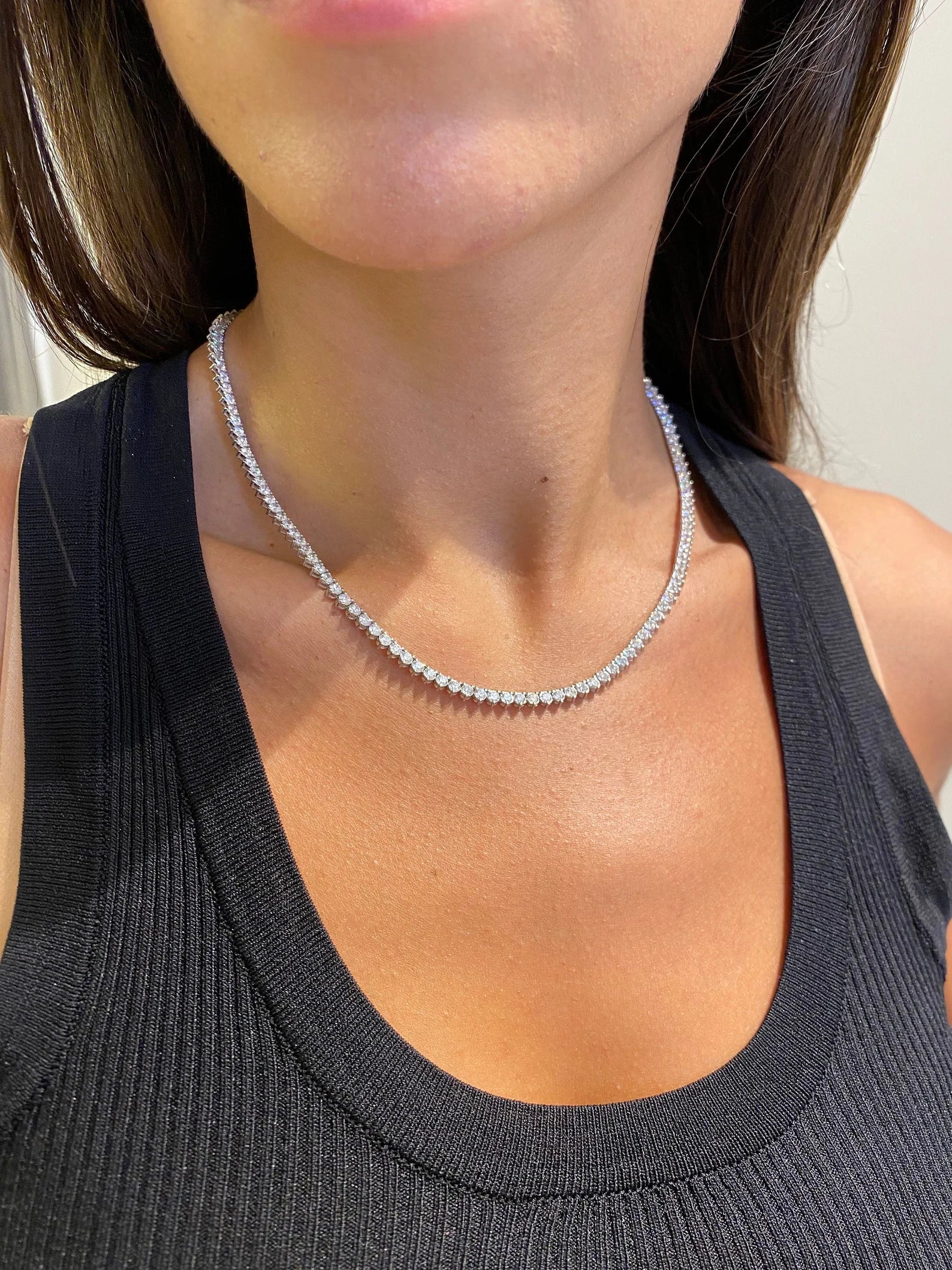 14k Gold Pave Set Round Cut Lab Grown Elongated Diamond Tennis Necklace Gift for Anniversary - JBR Jeweler