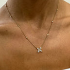 14k Yellow Gold Marquise and Round Cut Lab Grown Diamond, Real Flower Design Pendant Necklace - JBR Jeweler