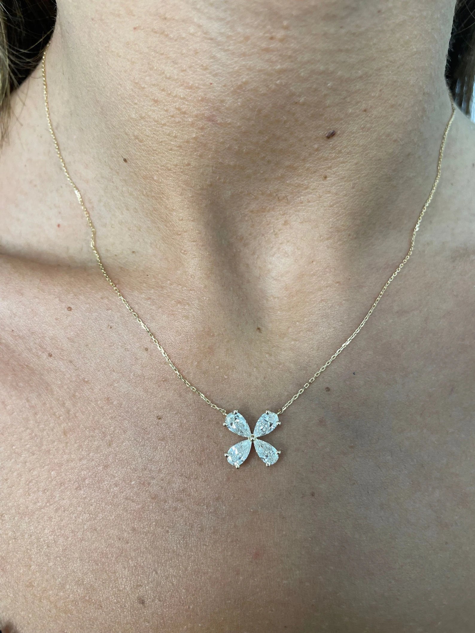 Solid 14k Yellow Gold Marquise Cut Lab Grown Diamond Flower Design Pendant, Perfect Necklace,, Anniversary Gift for Women - JBR Jeweler