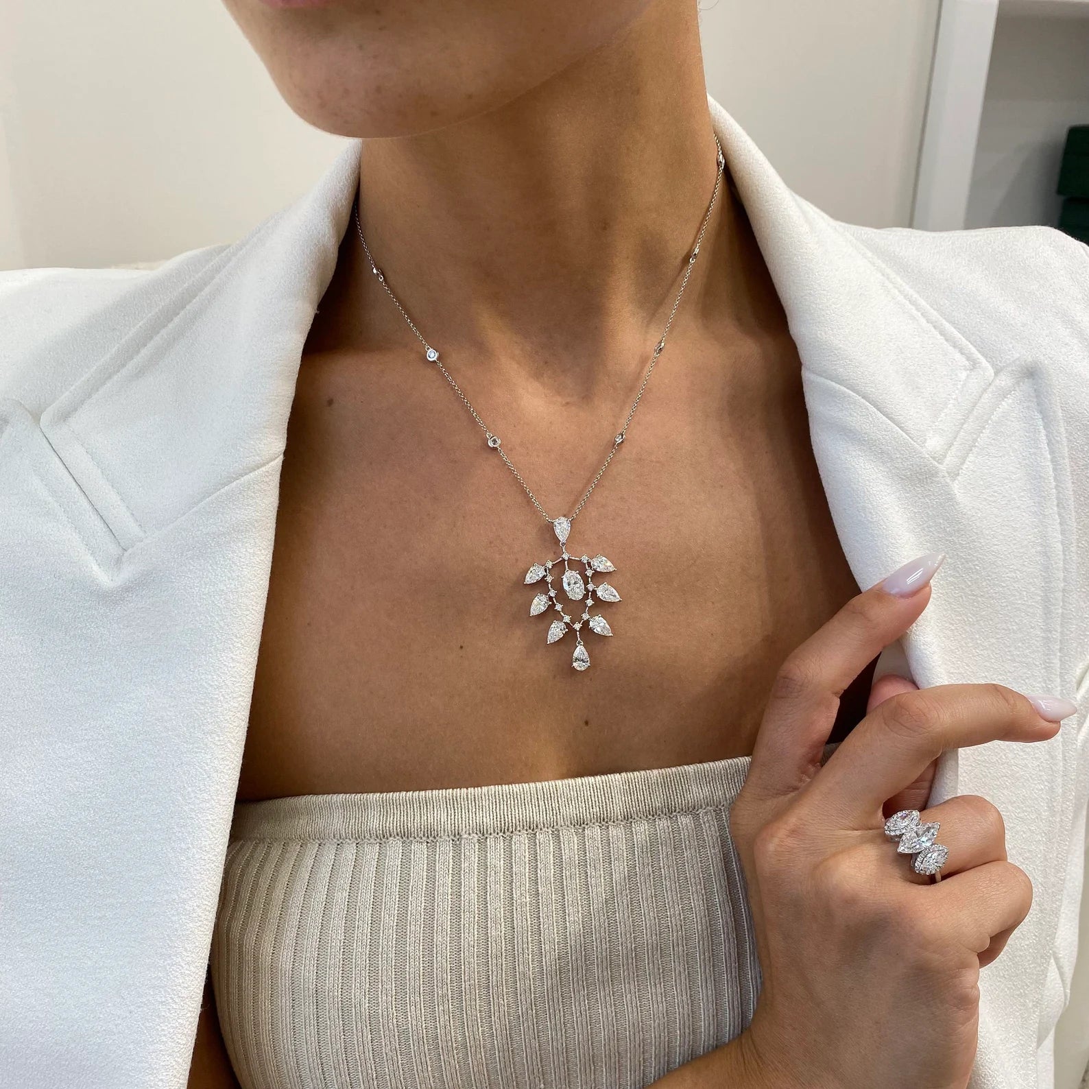 14k Gold Multi Shape Lab Grown Diamond Station Necklace for Women - JBR Jeweler