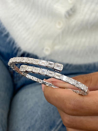 14KWhite Gold Emerald Cut Lab-Grown Diamond Prong Set Bangle Bracelet, Anniversary Gift