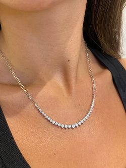 14k Solid Gold Round Cut Lab Diamond Paper Clip Chain Choker Necklace Gift for Anniversary