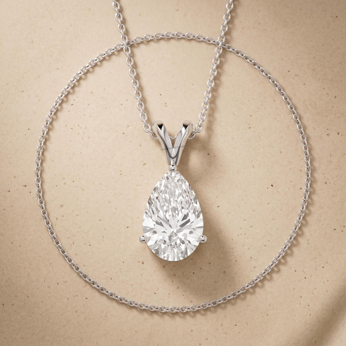 Pear Shaped Solitaire Pendant Necklace, 14K White Gold Teardrop Necklace, Lab - JBR Jeweler