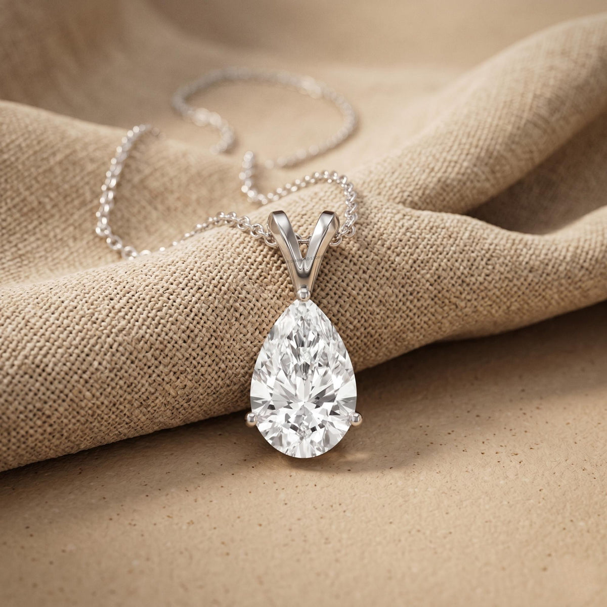 Pear Shaped Solitaire Pendant Necklace, 14K White Gold Teardrop Necklace, Lab - JBR Jeweler