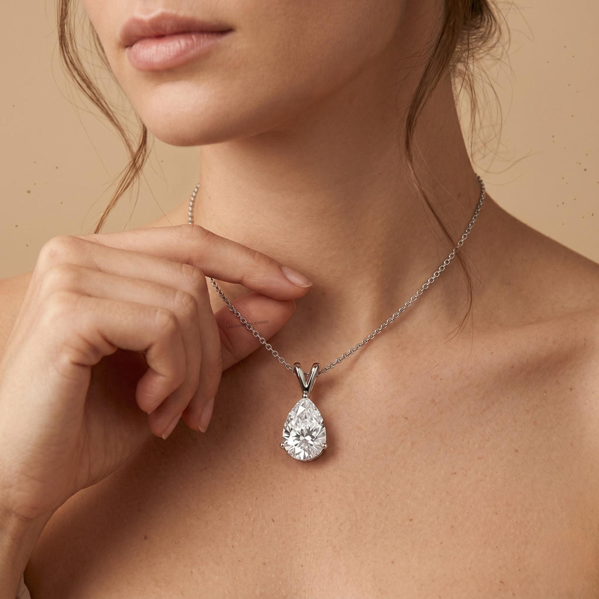 Pear Shaped Solitaire Pendant Necklace, 14K White Gold Teardrop Necklace, Lab - JBR Jeweler
