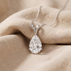 Pear Shaped Solitaire Pendant Necklace, 14K White Gold Teardrop Necklace, Lab - JBR Jeweler
