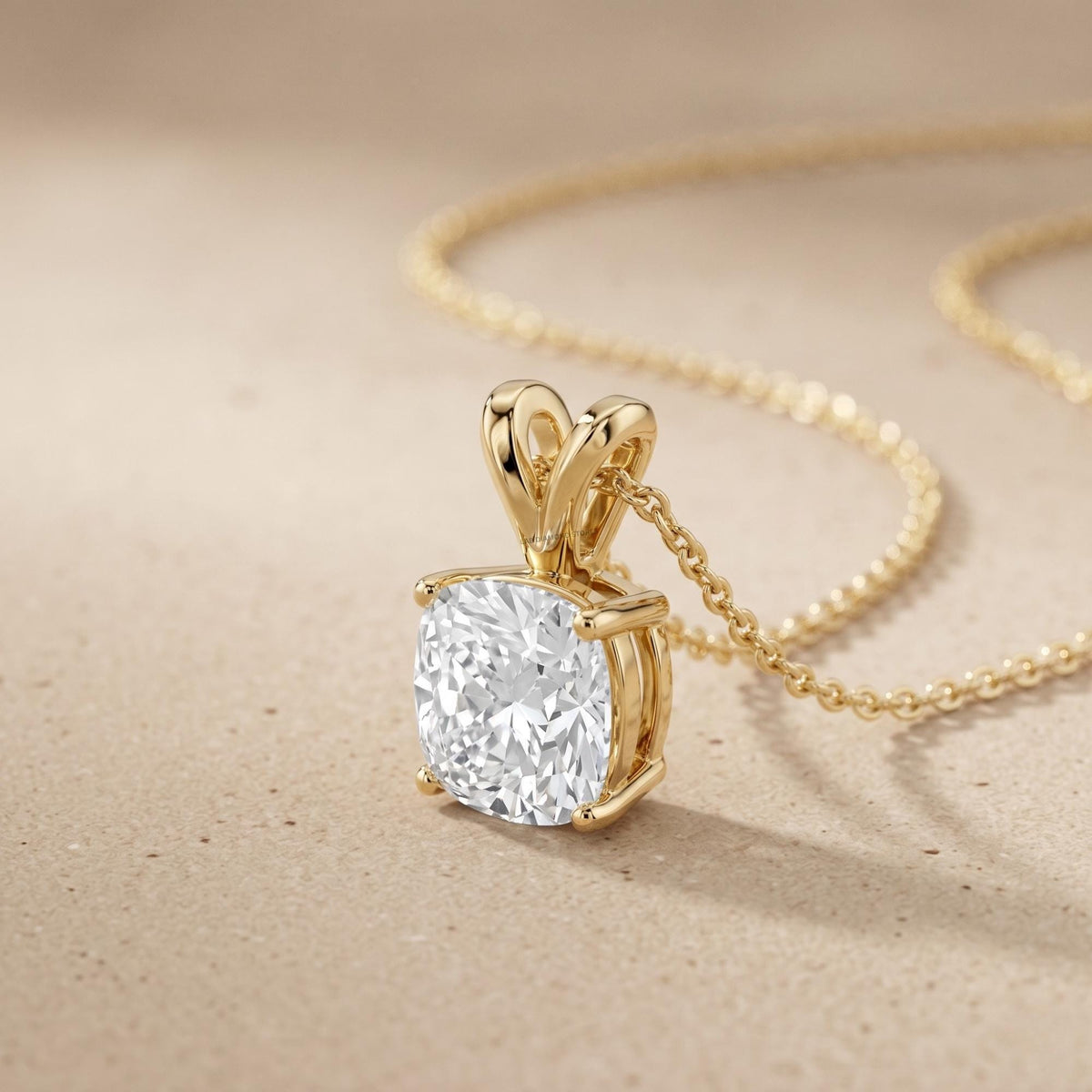 1 Ct Cushion Diamond Solitaire Pendant Necklace, Lab Grown Diamond Double Bail - JBR Jeweler