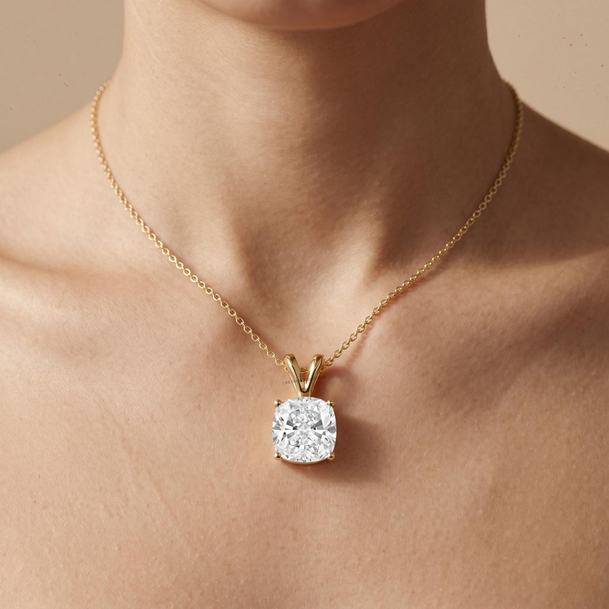 1 Ct Cushion Diamond Solitaire Pendant Necklace, Lab Grown Diamond Double Bail - JBR Jeweler