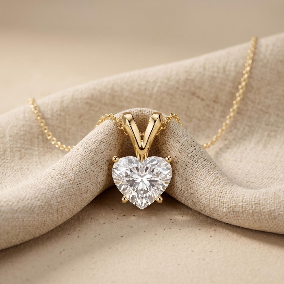 Heart Shaped Solitaire Pendant Necklace, Dainty Gold Necklace For Women, Lab - JBR Jeweler