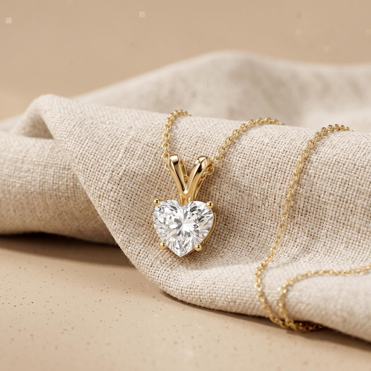 Heart Shaped Solitaire Pendant Necklace, Dainty Gold Necklace For Women, Lab - JBR Jeweler