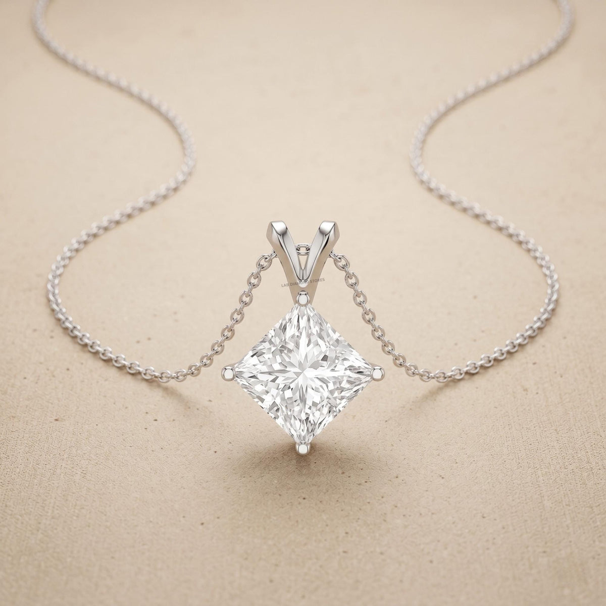 Lab Grown Princess Diamond Necklace, 14K White Gold Solitaire Pendant - JBR Jeweler