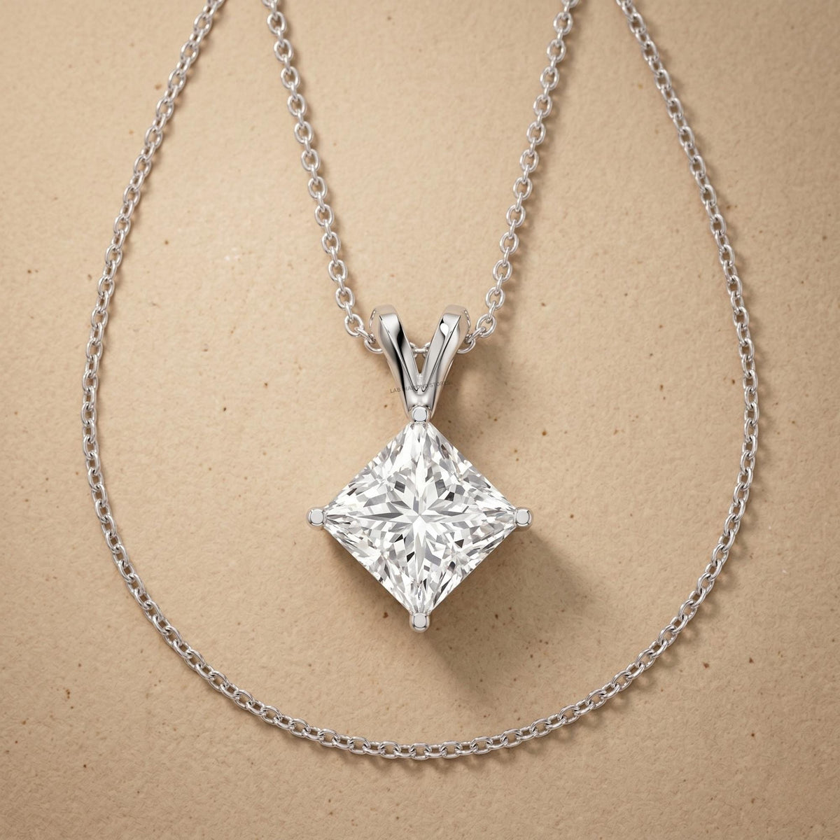 Lab Grown Princess Diamond Necklace, 14K White Gold Solitaire Pendant - JBR Jeweler