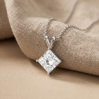 Lab Grown Princess Diamond Necklace, 14K White Gold Solitaire Pendant - JBR Jeweler