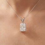 Elongated Radiant Diamond Solitaire Pendant, 925 Sterling Silver Pendant - JBR Jeweler